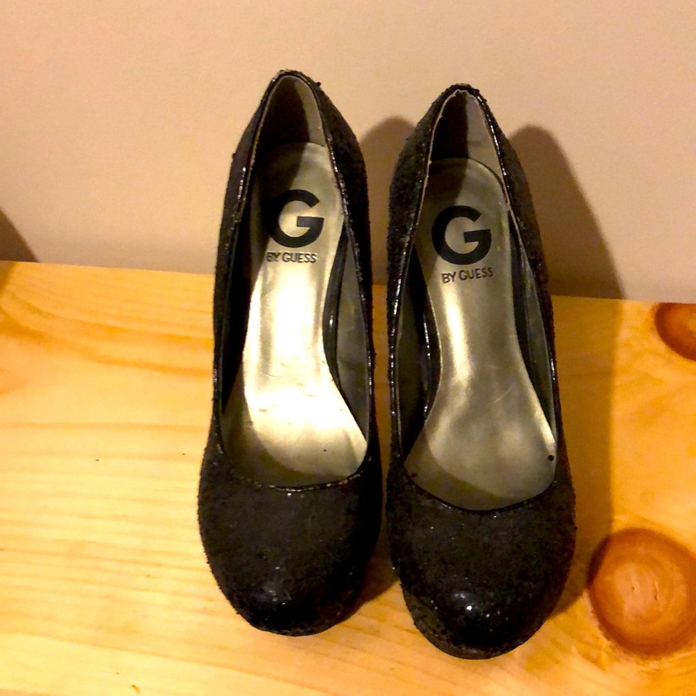 Black glittered heels with built in platform